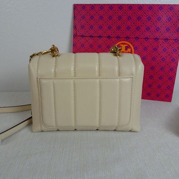 TORY BURCH Kira Leather Bag Crossbody Top Handle Satchel BRIE Purse NWT $648 - Picture 4 of 12